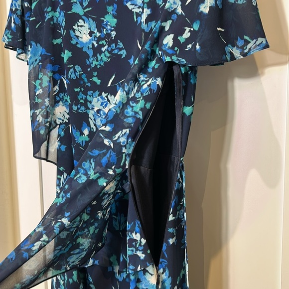 Jacques Vert Collection Blue Floral Chiffon Midi Cocktail Dress Size 10 - Picture 10 of 17